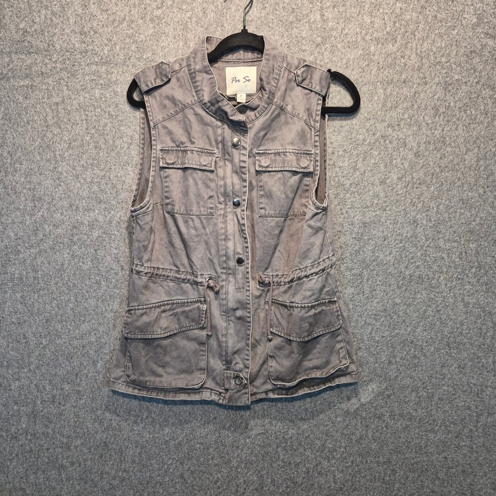Per Se Gray Utility Vest Med Draw String Waist Cargo Gorpcore Layered Cabin